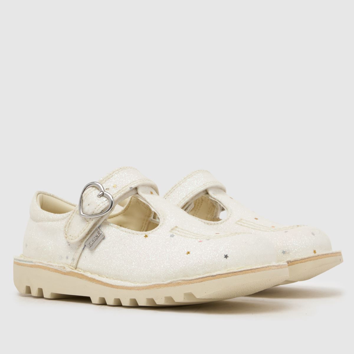 Schuh Kickers Kick T-Bar Glitter Girls Toddler In White