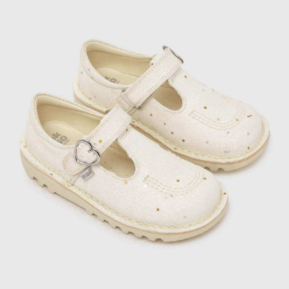 Schuh Kickers Kick T-Bar Glitter Girls Toddler In White