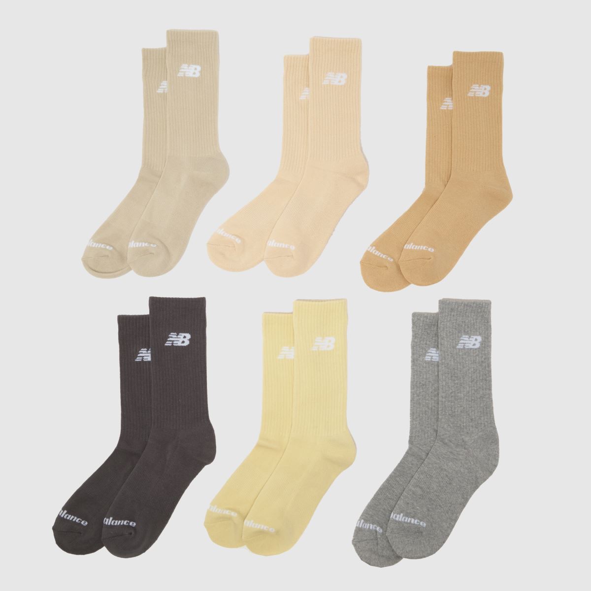schuh New Balance Everyday Crew Sock 6 PK in Beige Multi