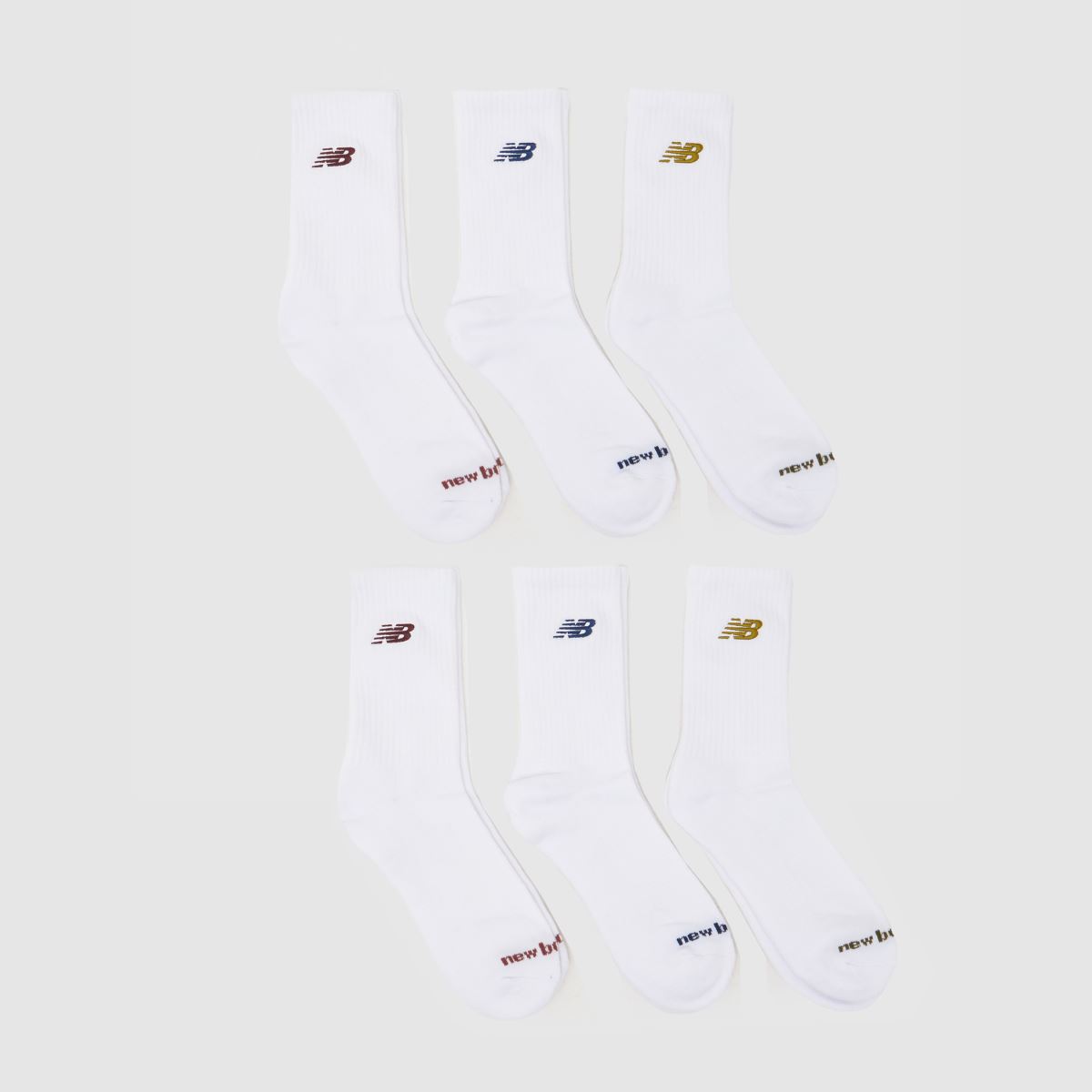schuh New Balance Mid Calf Embroidered Socks 6PK in White Multi