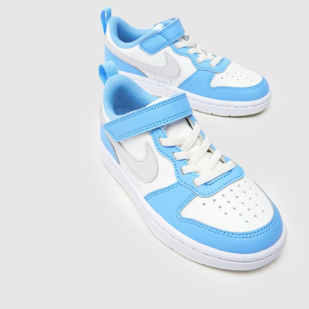 Schuh Nike Court Borough Low Boys Junior In White & Pl Blue