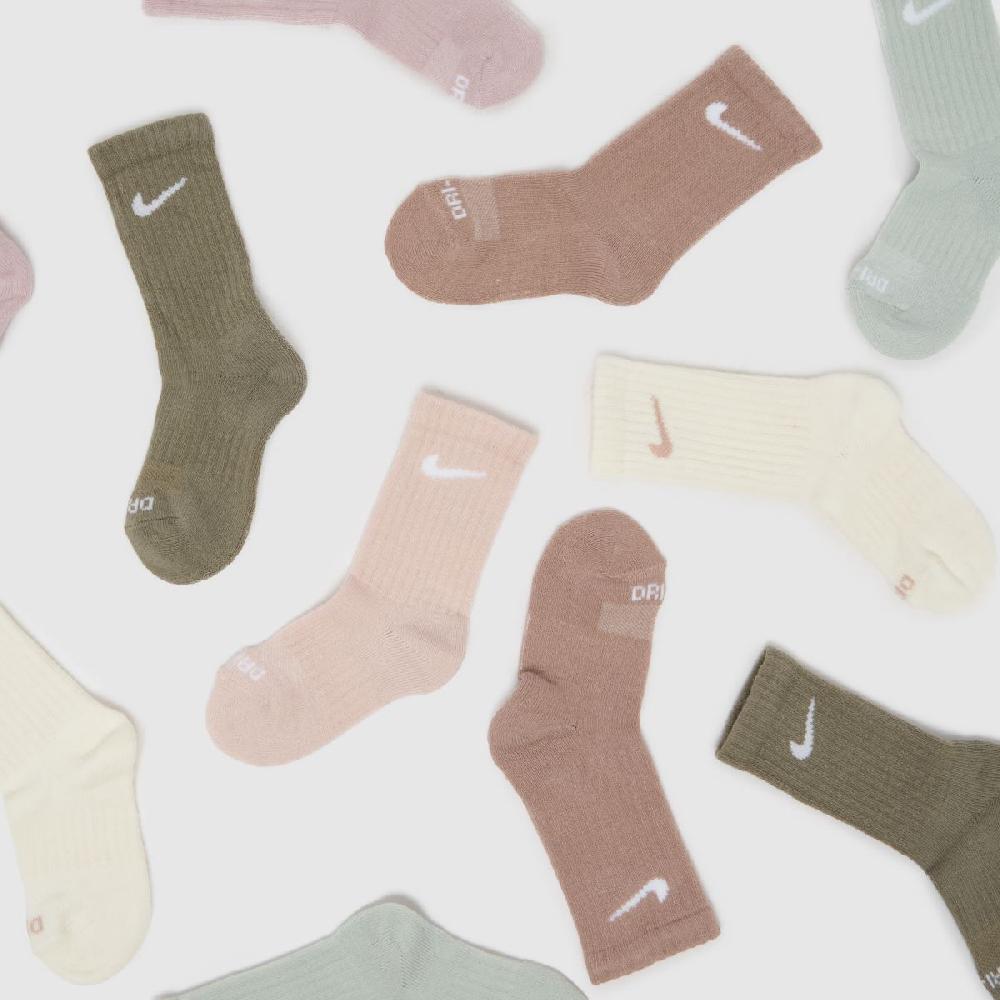 Schuh Nike Kids Basic Crew Socks 6 Pack In Beige Multi