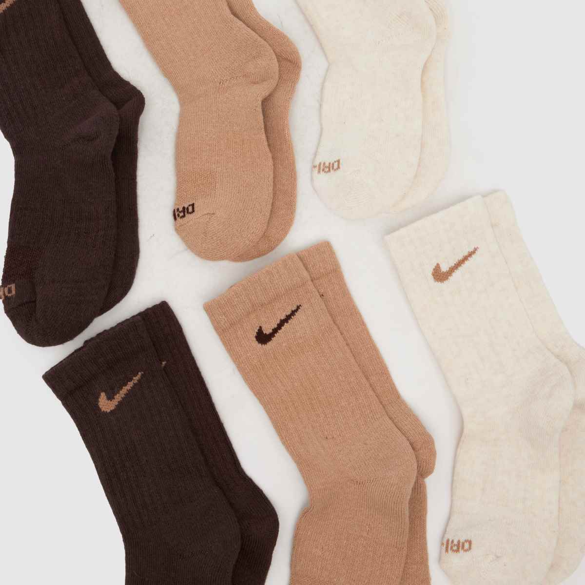 Schuh Nike Kids Basic Crew Socks 6 Pack In Beige Multi