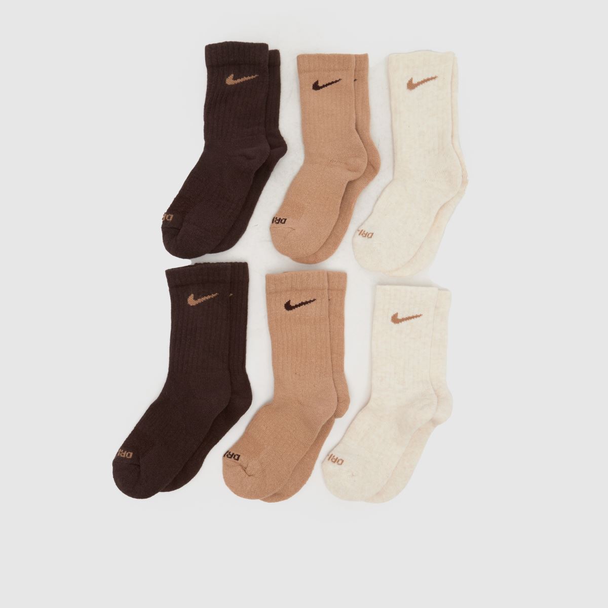 schuh Nike Kids Basic Crew Socks 6 Pack in Beige Multi