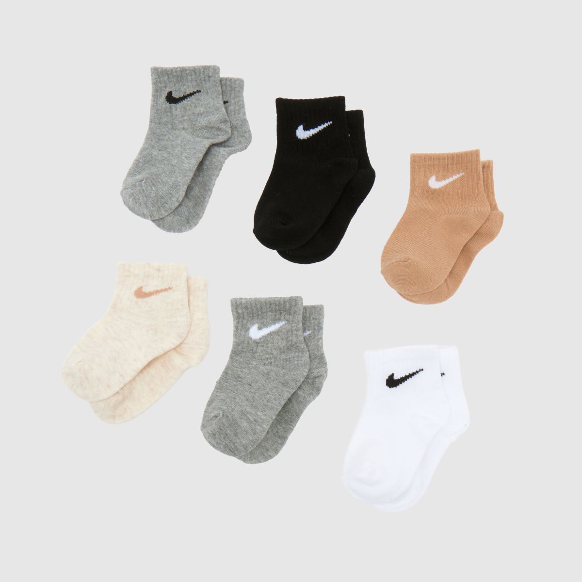 schuh Nike Kids Infant Ankle Socks 6 Pack in Beige Multi