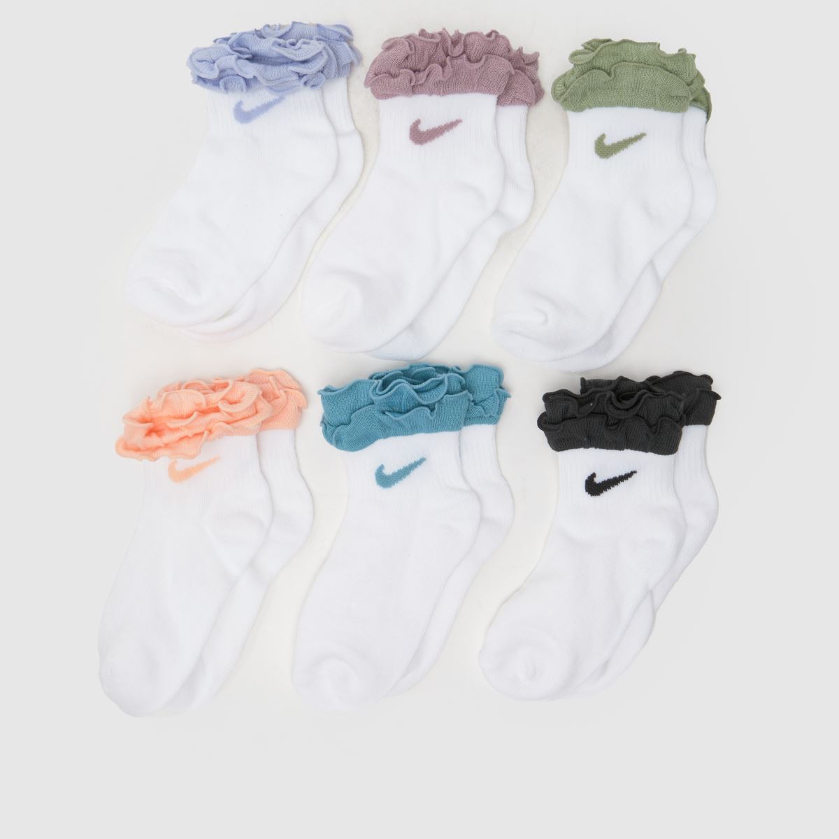 schuh Nike Kids Ruffle Ankle Socks 6 Pk in White Multi