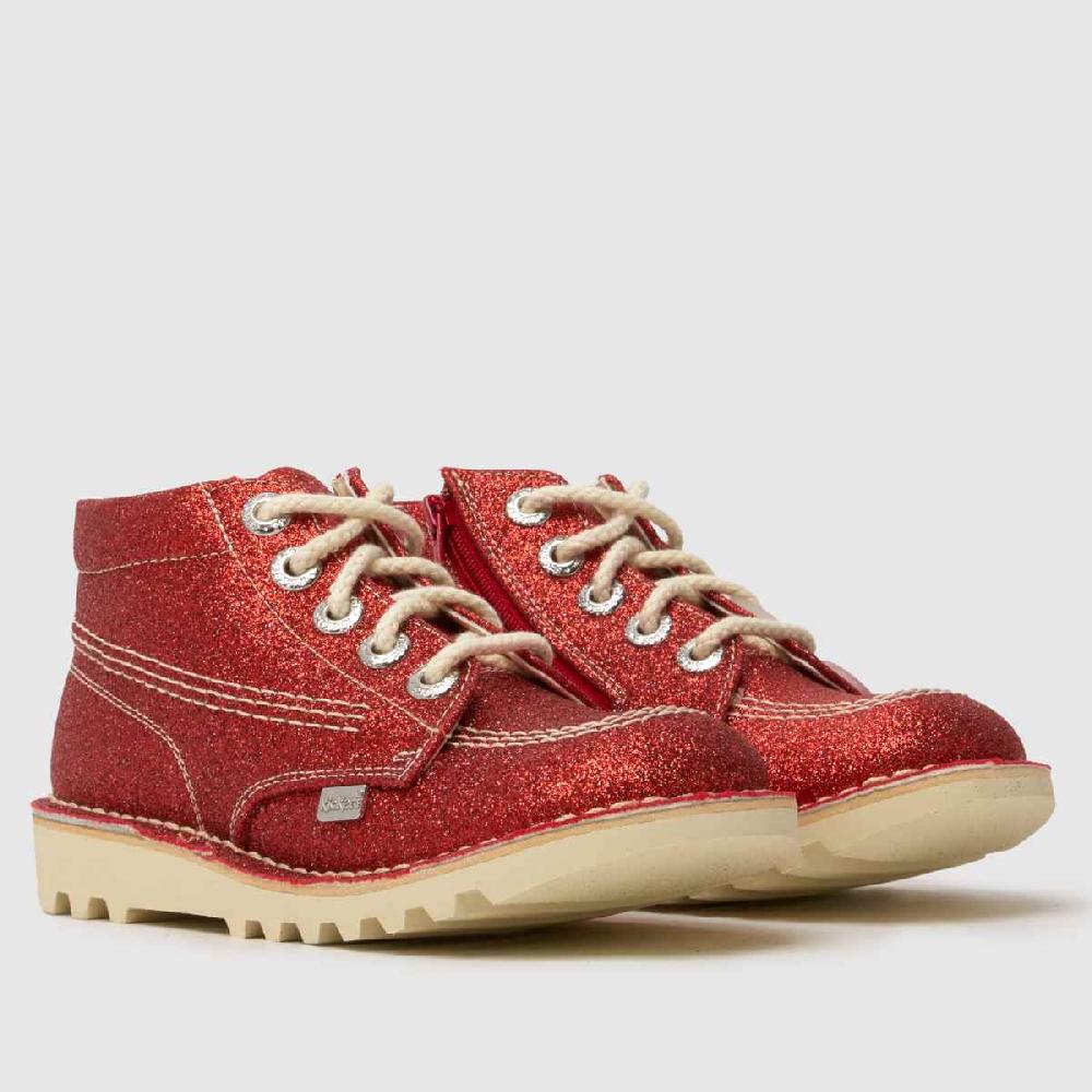 Schuh Kickers Kick Hi Glitter Girls Junior In Red