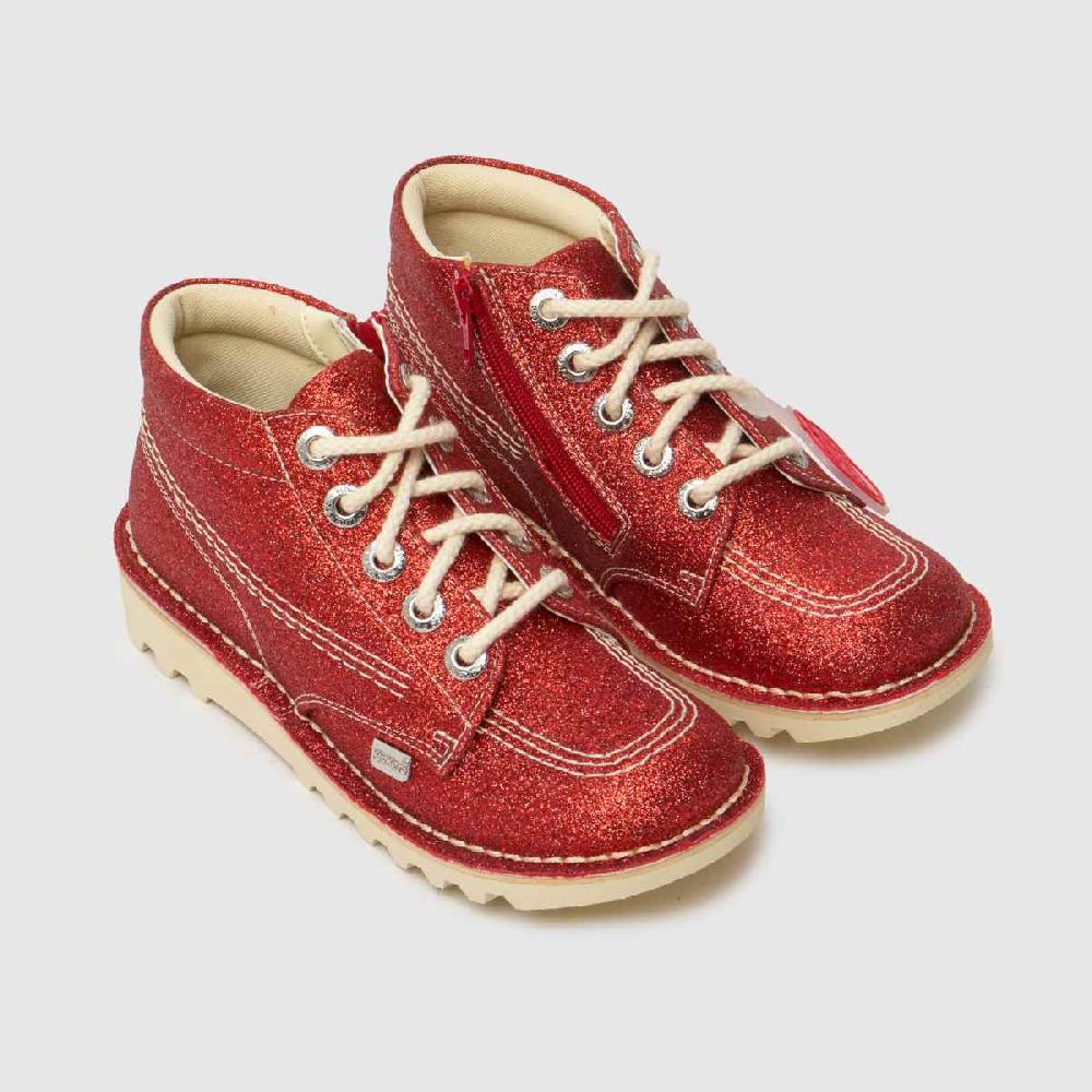 Schuh Kickers Kick Hi Glitter Girls Junior In Red