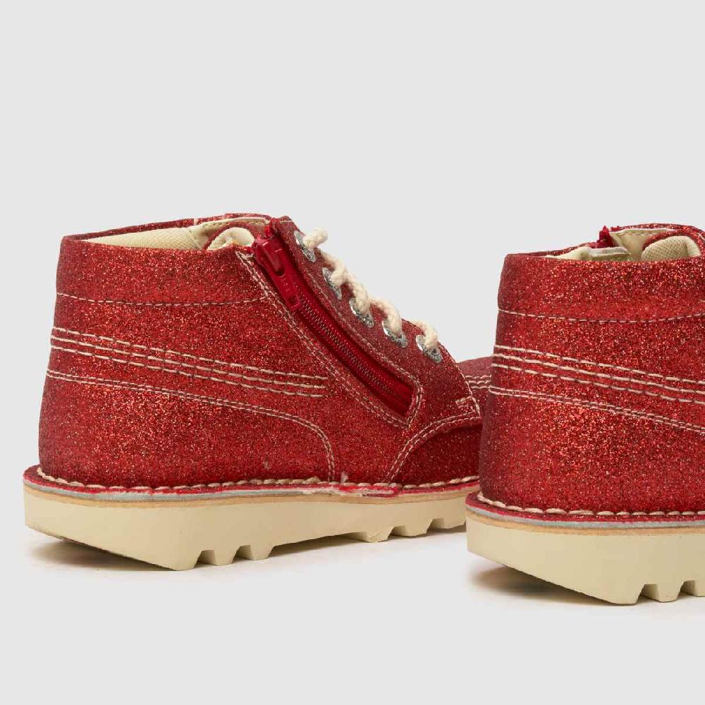 Schuh Kickers Kick Hi Glitter Girls Junior In Red