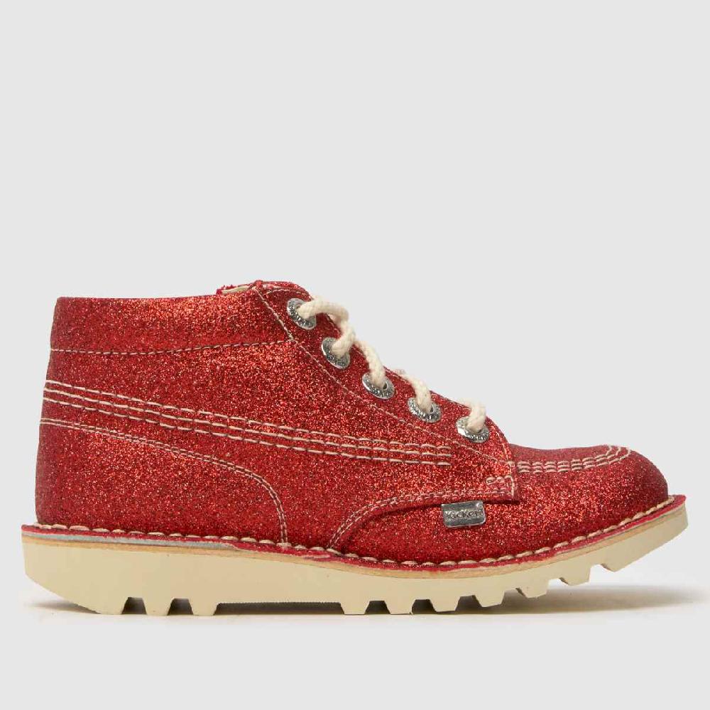 schuh Kickers Kick Hi Glitter Girls Junior in Red