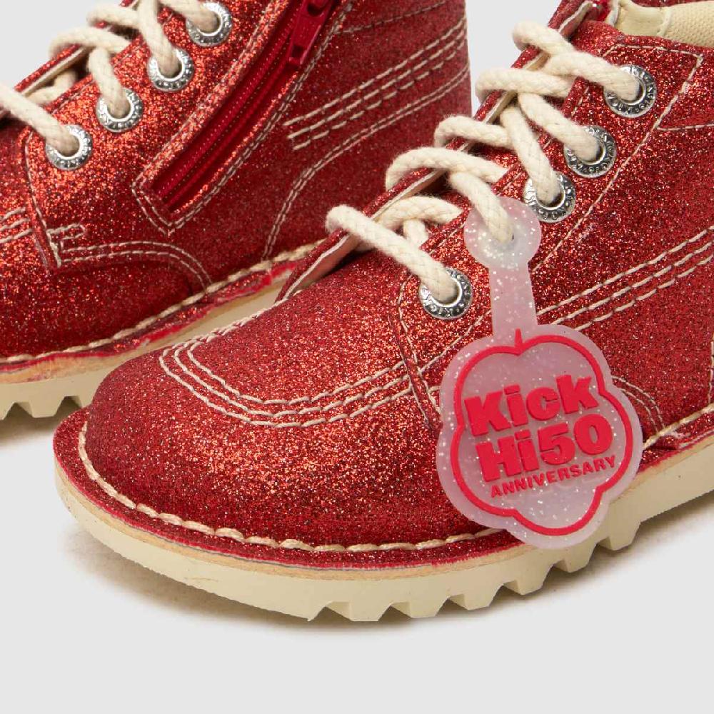 Schuh Kickers Kick Hi Glitter Girls Toddler In Red