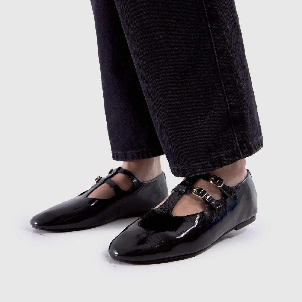 Schuh Schuh Lamp Leather T-Bar Ballerina In Black