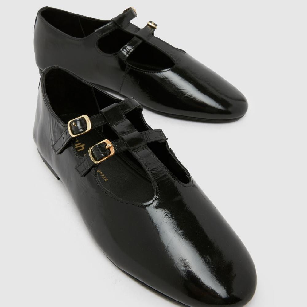 Schuh Schuh Lamp Leather T-Bar Ballerina In Black