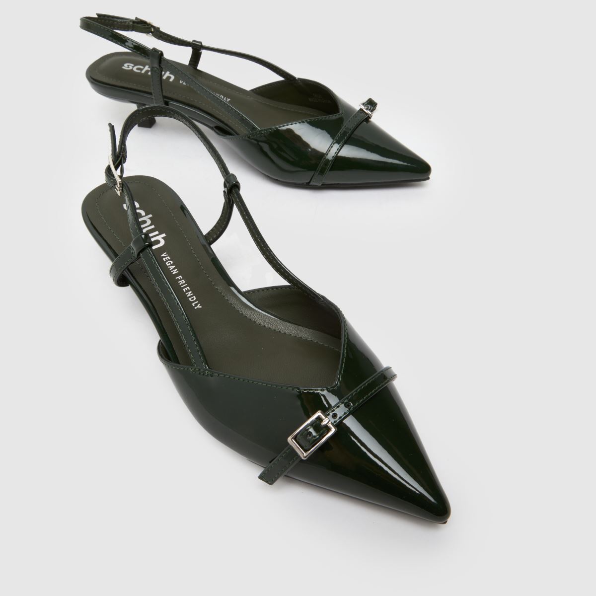 Schuh Schuh Sybill Buckle Kitten In Dark Green