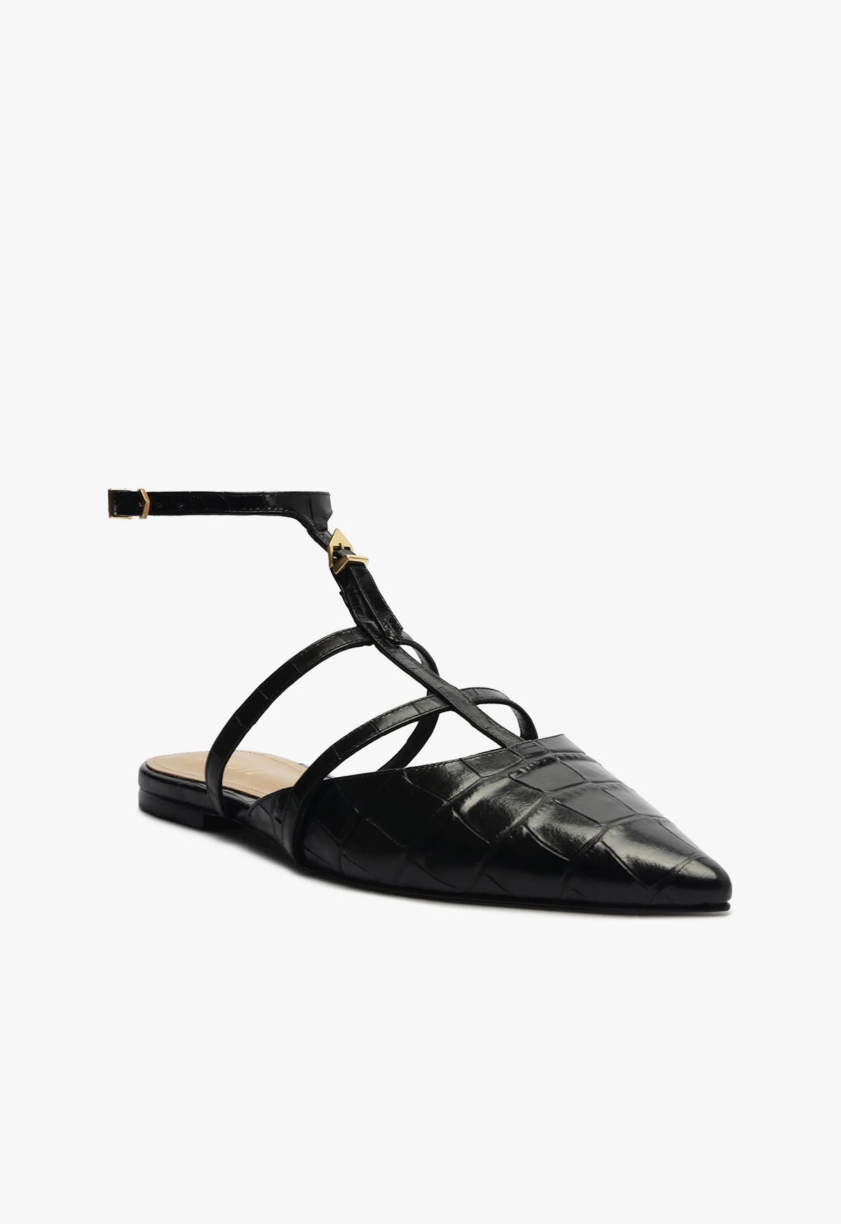 Schutz Hayden Ballet Crocodile-Embossed Leather Flat