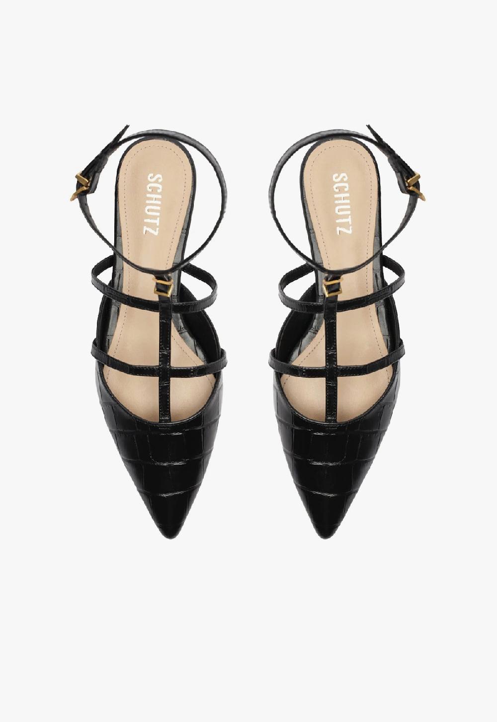 Schutz Hayden Ballet Crocodile-Embossed Leather Flat