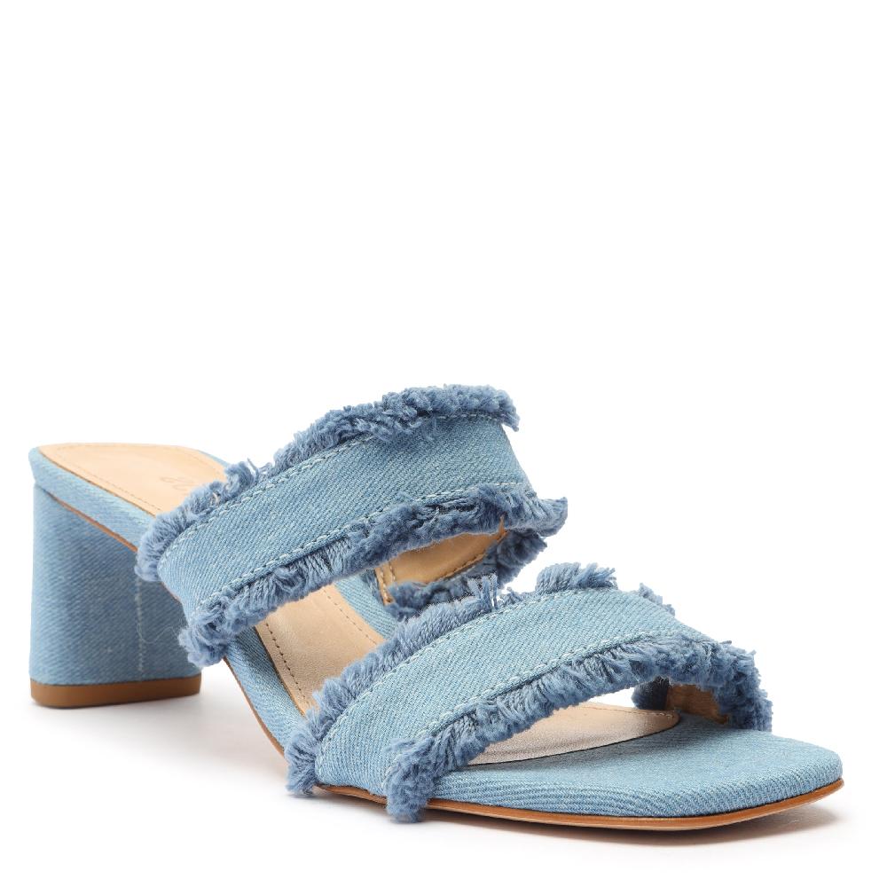 Schutz Amely Mid Block Denim Sandal