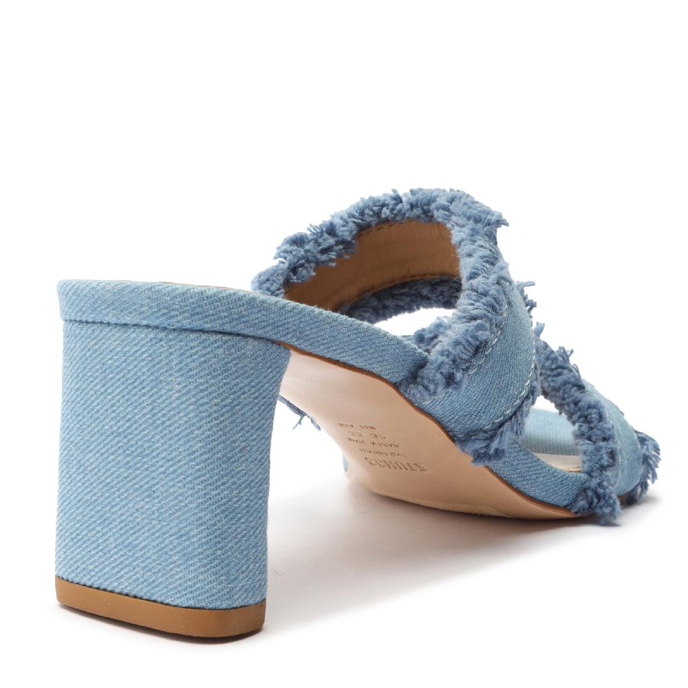 Schutz Amely Mid Block Denim Sandal