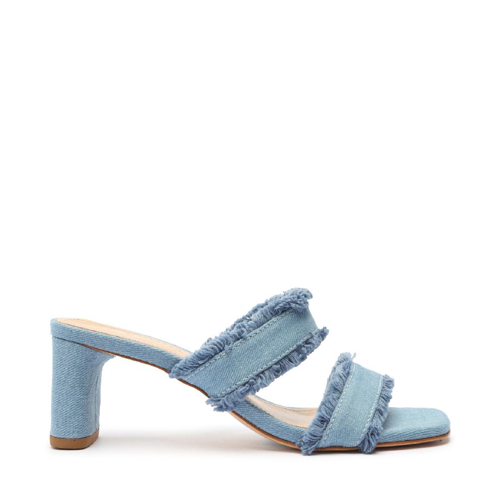 schutz Amely Mid Block Denim Sandal