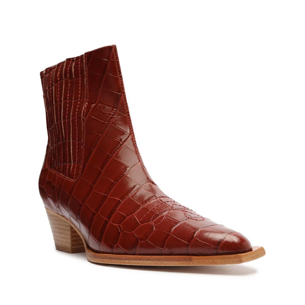 Schutz Briani Crocodile Embossed Leather Bootie