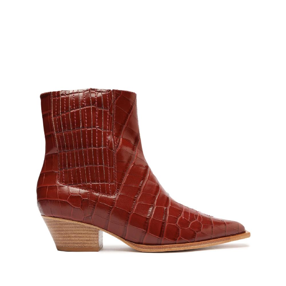 schutz Briani Crocodile Embossed Leather Bootie
