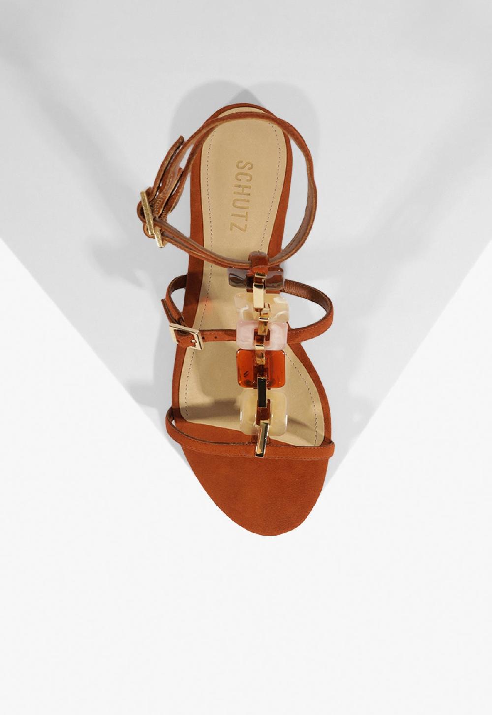 Schutz Cassandra Brown Suede Flat Sandal