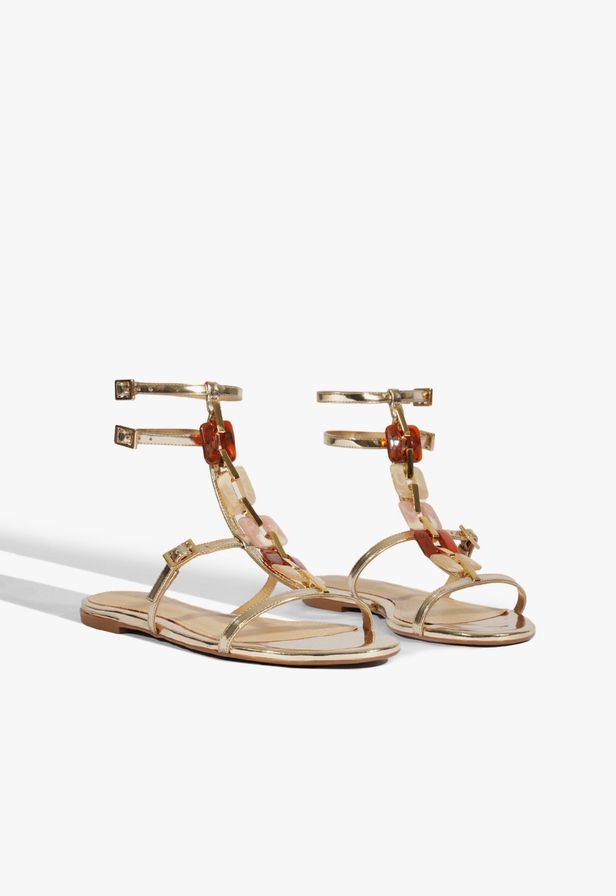 Schutz Cassandra Gold Leather Flat Sandal