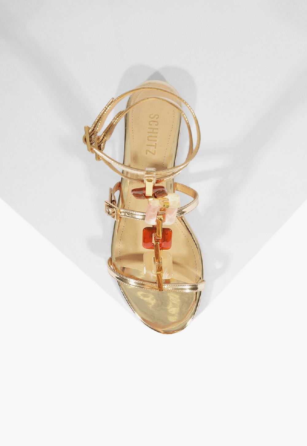 Schutz Cassandra Gold Leather Flat Sandal