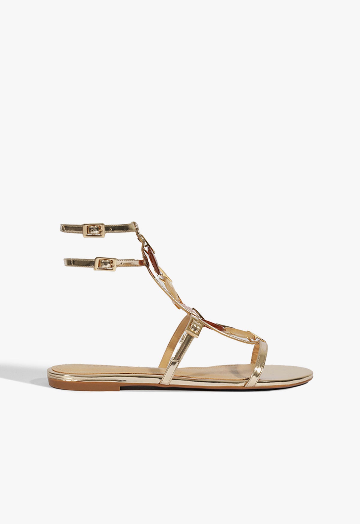 schutz Cassandra Gold Leather Flat Sandal