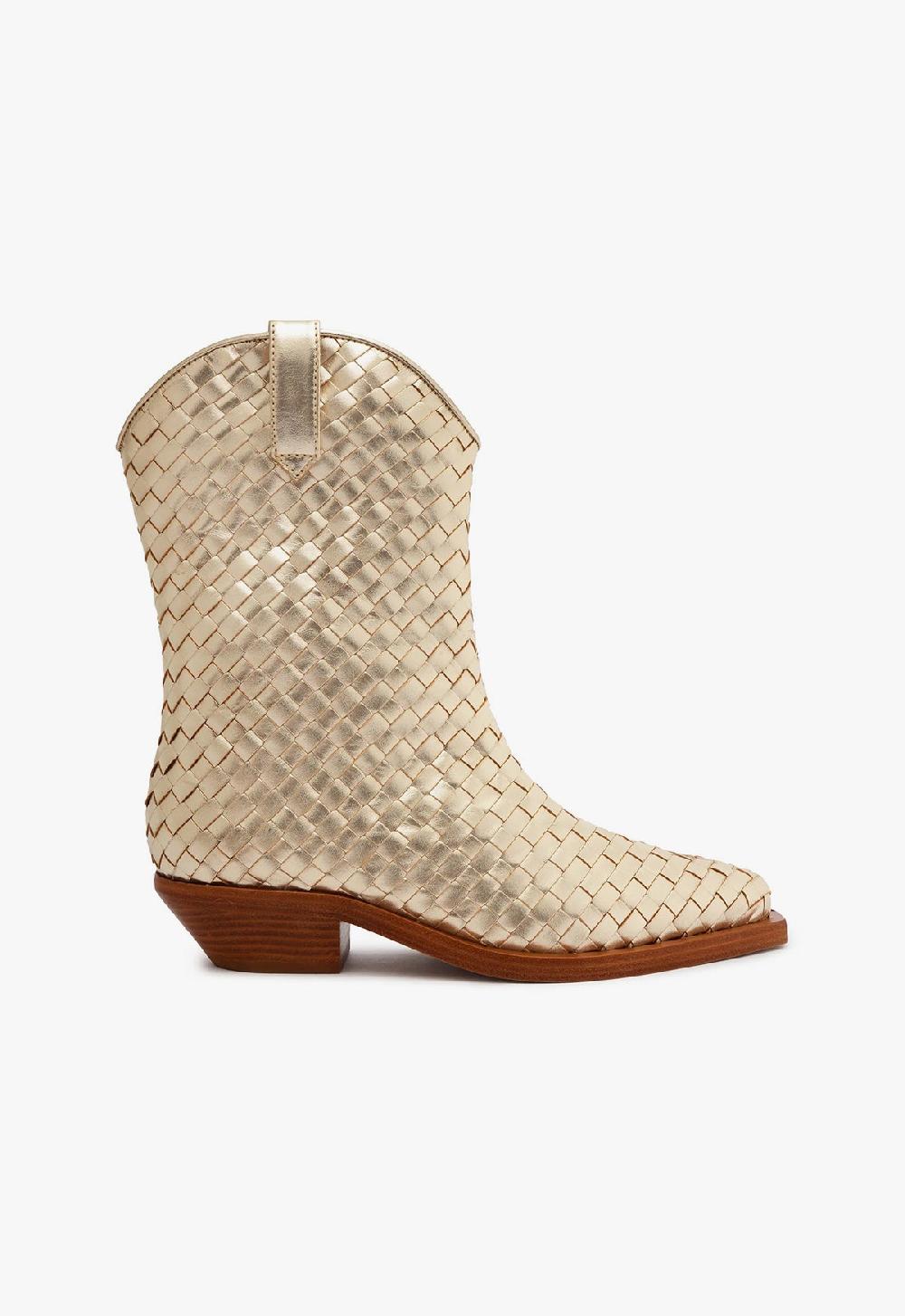 schutz Cicera Woven Metallic Leather Bootie