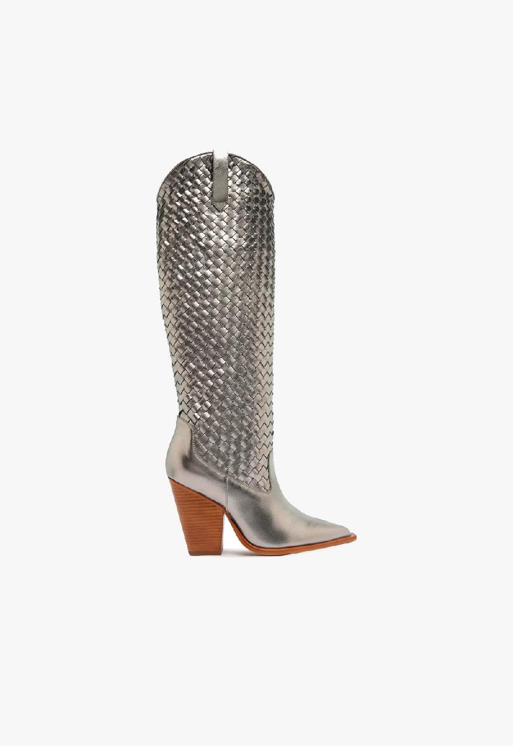 schutz Ella Woven Metallic Leather Boot