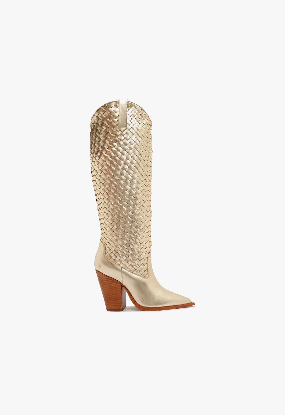 schutz Ella Woven Metallic Leather Boot