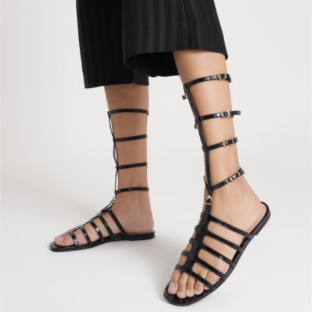 Schutz Hayden Crocodile-Embossed Leather Sandal