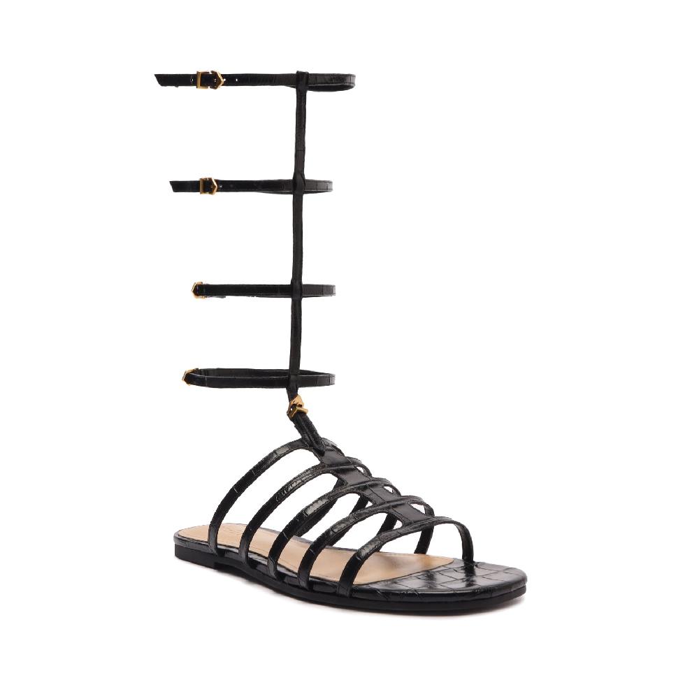 Schutz Hayden Crocodile-Embossed Leather Sandal