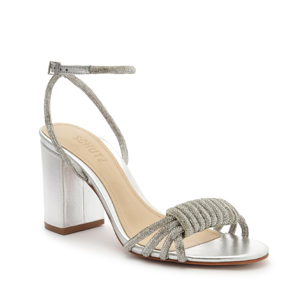 Schutz Jewell Block Metallic Nappa Leather Sandal