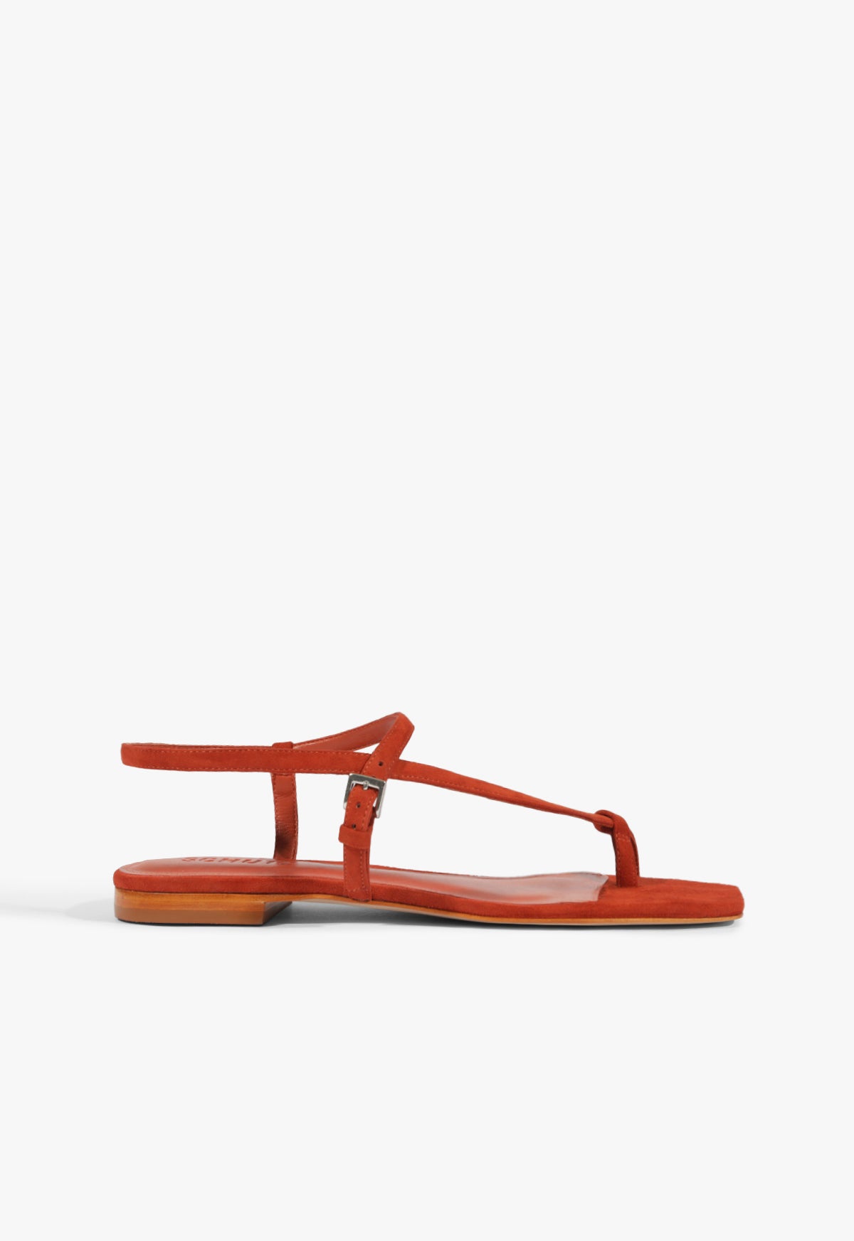 schutz Lisa Red Suede Flat Sandal