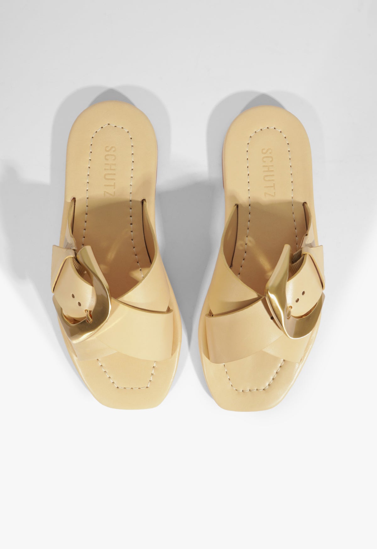 Schutz Lois Beige Leather Flat Sandal