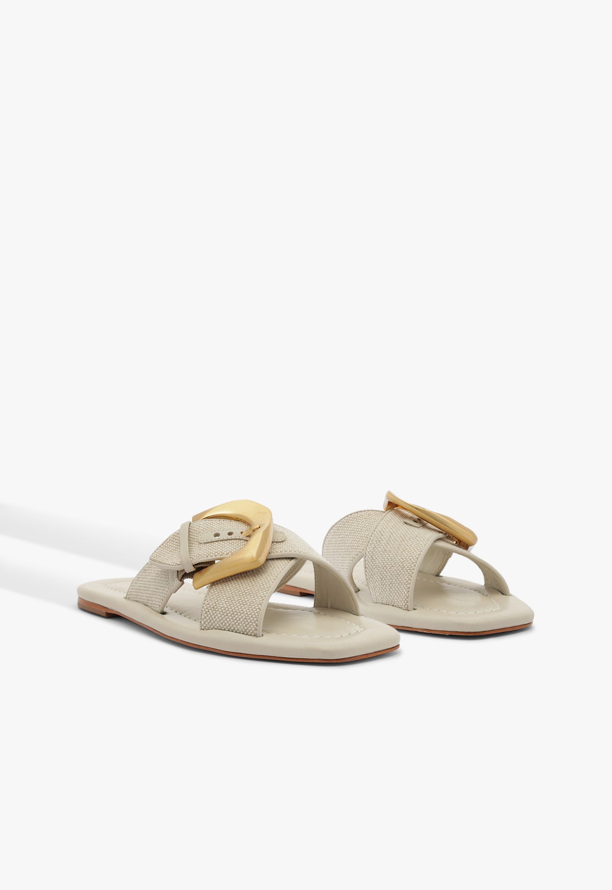 Schutz Lois Beige Linen Flat Sandal