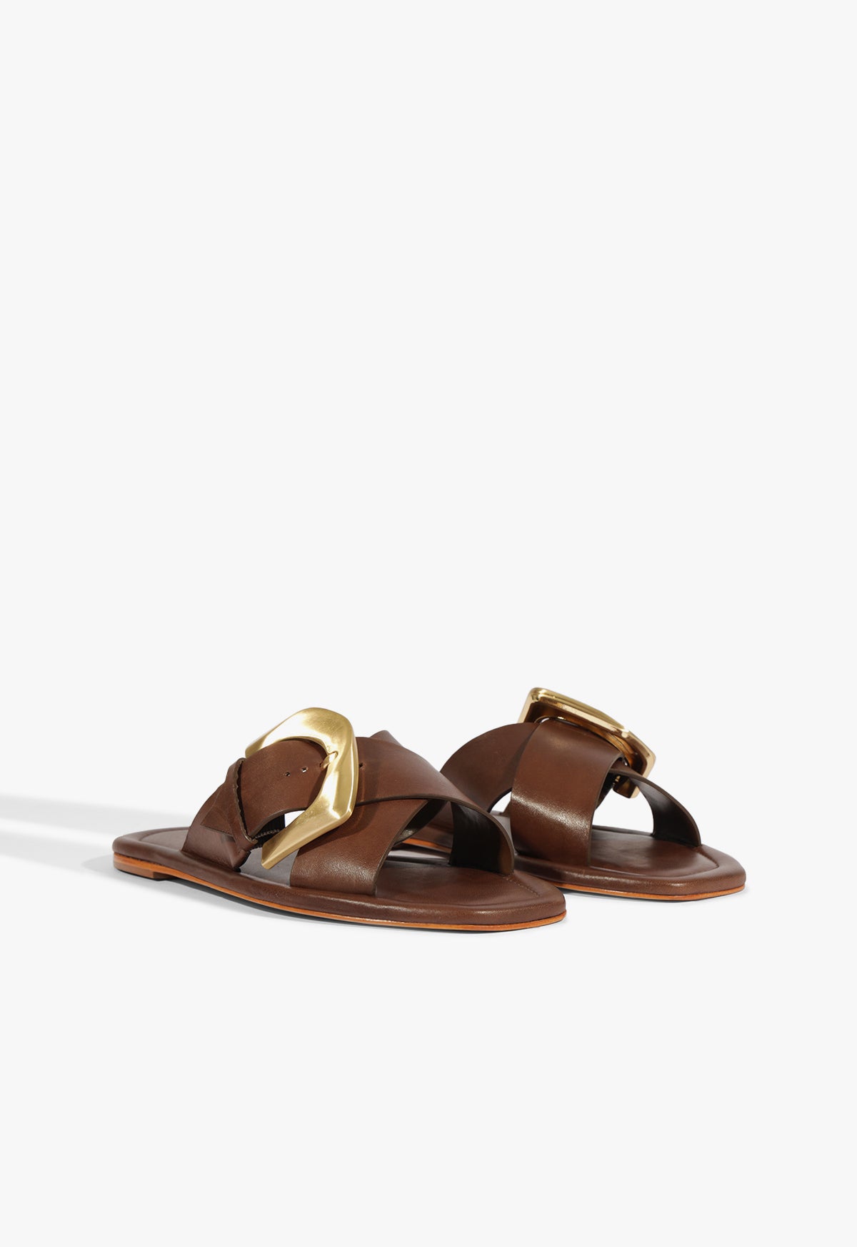 Schutz Lois Brown Leather Flat Sandal