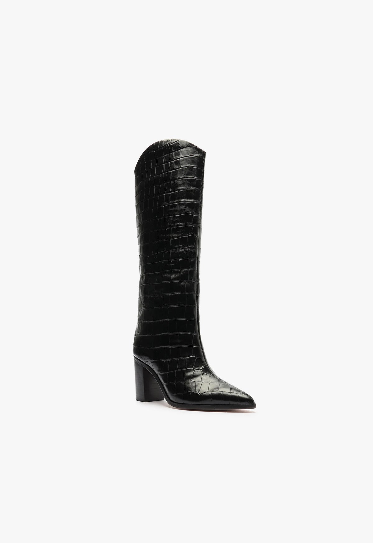 Schutz Maryana Block Wide Crocodile Boot