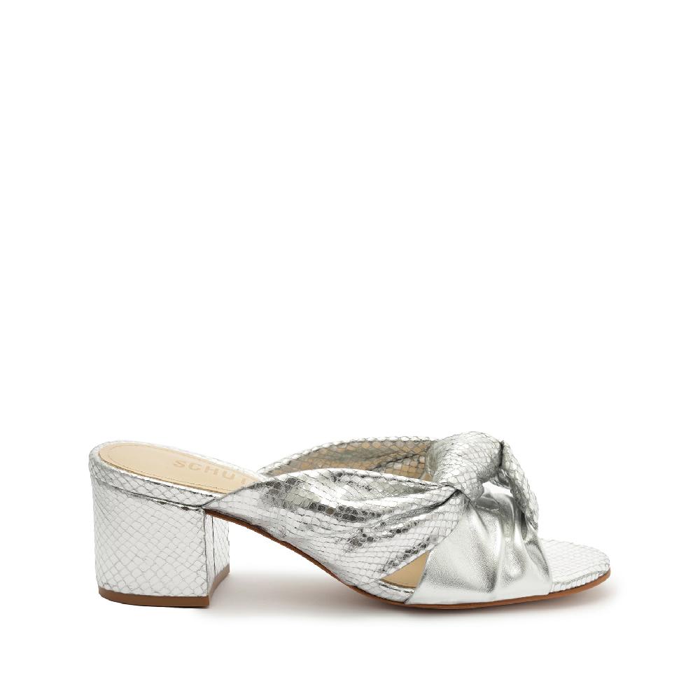 schutz Mindy Mid Block Metallic Sandal