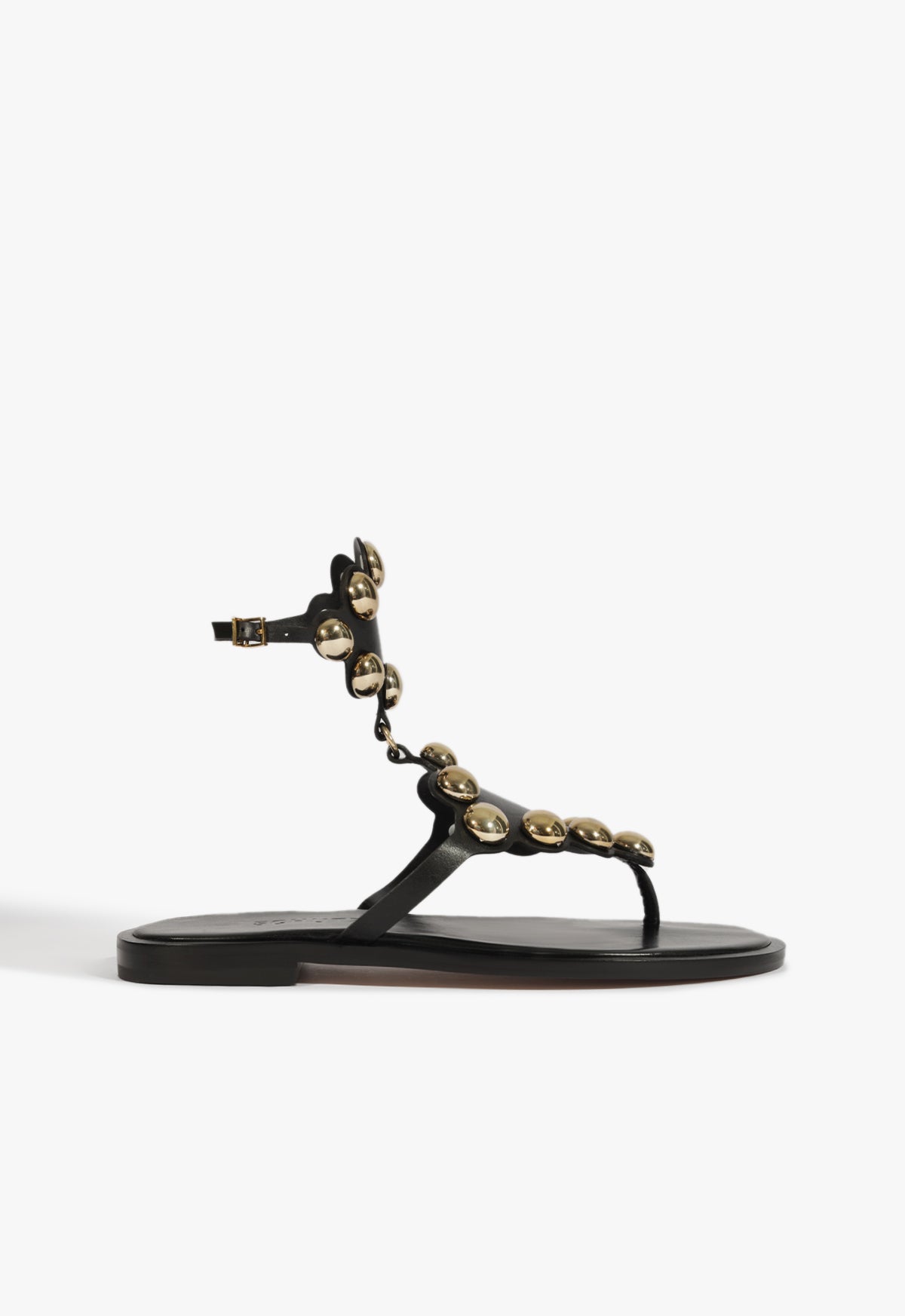 schutz Mist Black Leather Flat Sandal