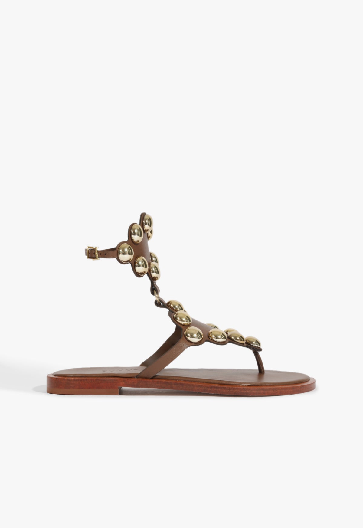 schutz Mist Brown Leather Flat Sandal