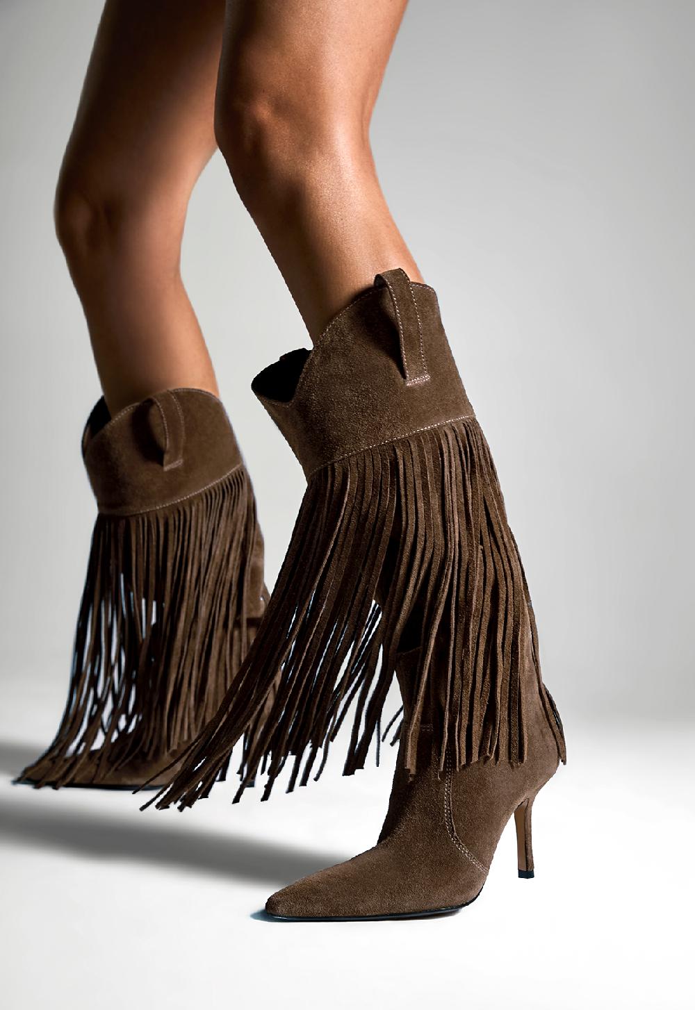 Schutz Raffaela Up Fringes Stiletto Suede Boot