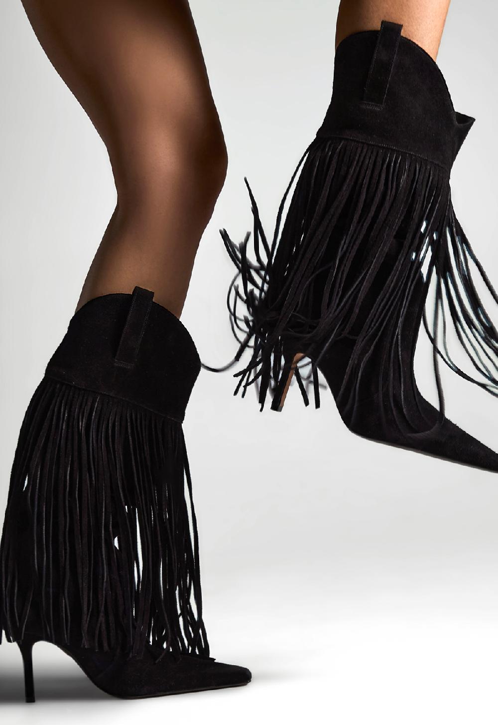 Schutz Raffaela Up Fringes Stiletto Suede Boot