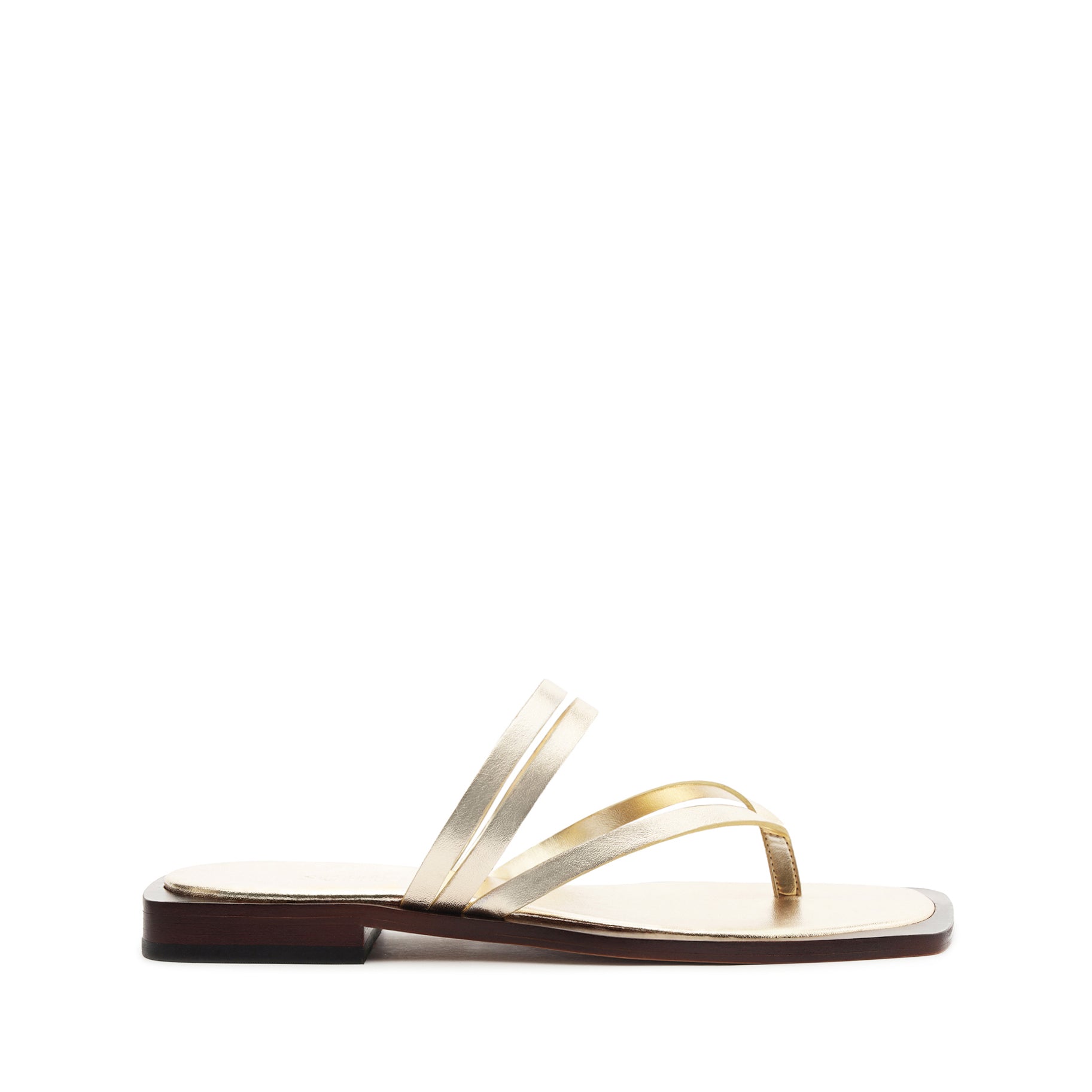 schutz Rania Metallic Leather Flat Sandal