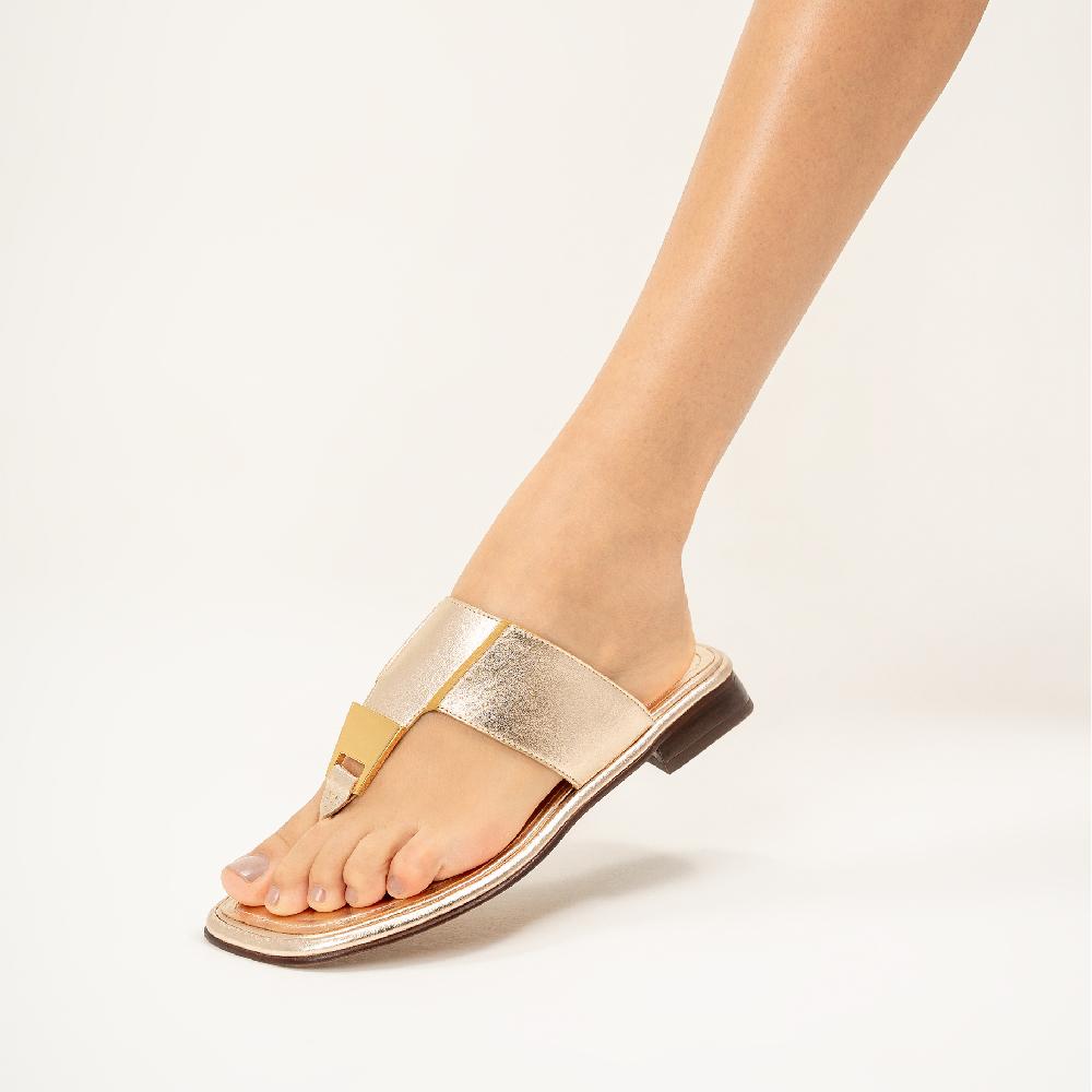 Schutz Salma Metallic Leather Flat Sandal