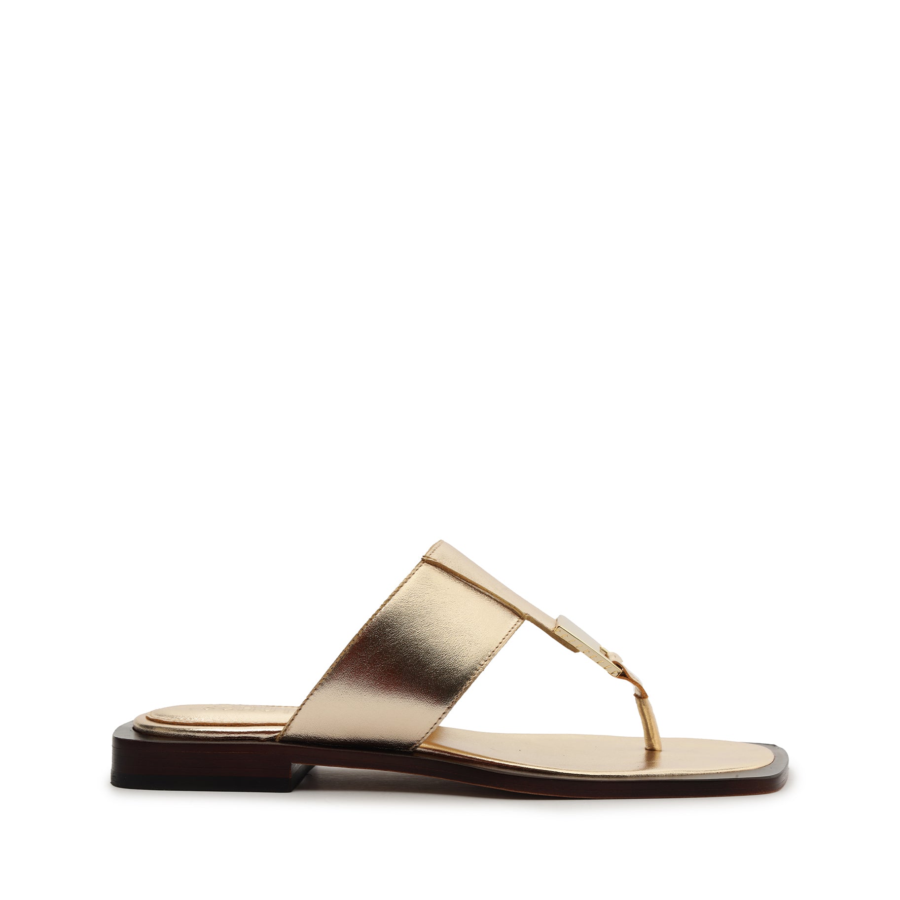 schutz Salma Metallic Leather Flat Sandal