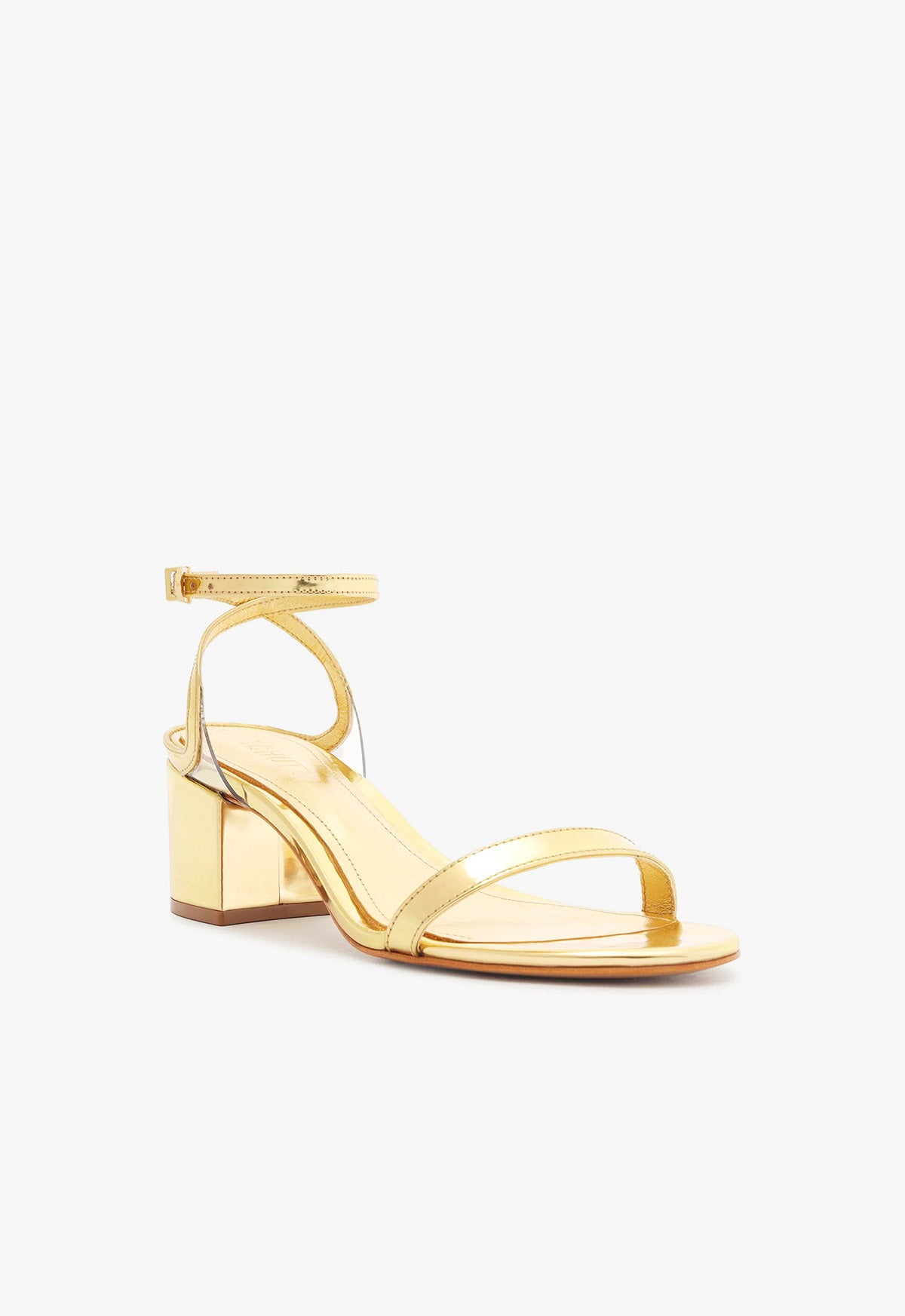 Schutz Skye Mid Block Specchio Leather Sandal
