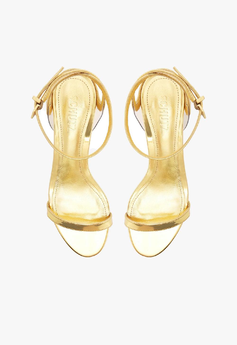 Schutz Skye Mid Block Specchio Leather Sandal